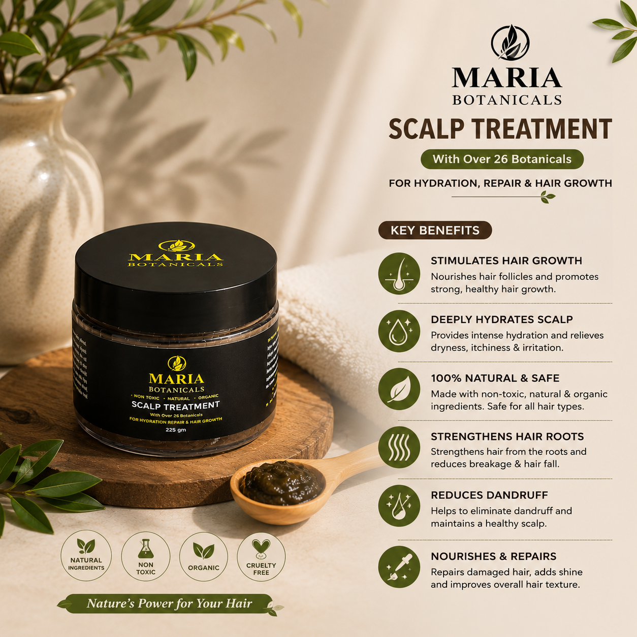 Maria Botanicals Scalp Treatment  with 26 Powerful Botanicals (225g)